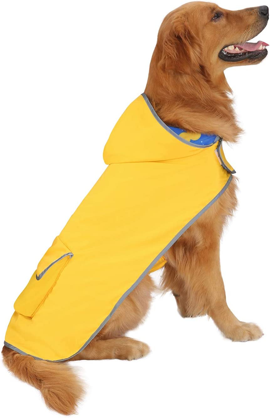 Reversible Dog Raincoat Hooded Slicker Poncho Rain Coat Jacket for Small Medium Large Dogs Ducks Yellow - L