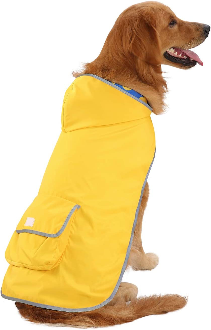 Reversible Dog Raincoat Hooded Slicker Poncho Rain Coat Jacket for Small Medium Large Dogs Ducks Yellow - L