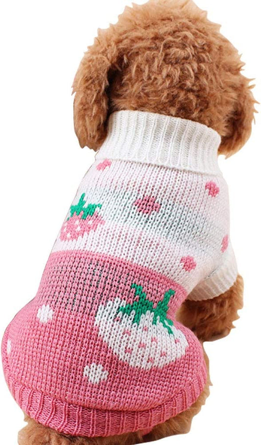 Pet Dog Sweaters Classic Knitwear Turtleneck Winter Warm Puppy Clothing Cute Strawberry and Heart Doggie Sweater