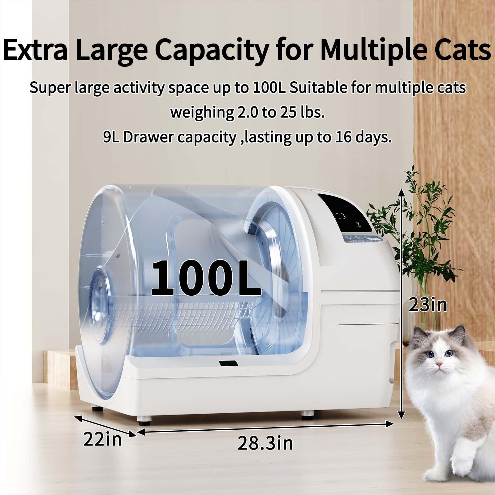 Automatic Cat Litter Box Self Cleaning - UPFAS 100L Extra Large Cat Litter Bo...