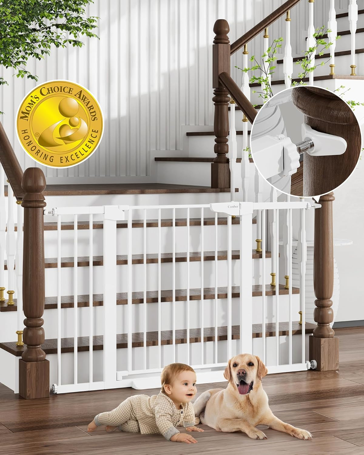 Mom'S Choice Awards Winner- 29.7"-51.5" Baby Gate Extra Wide, Safety Dog Gate for Stairs, Easy Walk Thru Auto Close Pet Gates for the House, Doorways, Child Gate Includes 4 Wall Cups,White