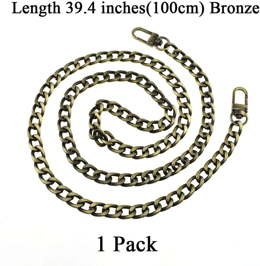 Purse Chain Strap Length 39.4 Inches Bronze for Shoulder Cross Body Sling Purse Handbag Clutch Replacement Strap Comfortable Flat 0.4” Wide Enough 2.4Mm Extra Thick Metal Strap 1 Pack