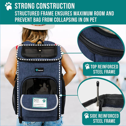 Dog Backpack Carrier, Airline Approved Cat Backpacks for Carrying Small Large Cats, Pet Carrier Back Pack, Ventilated Soft Sided Dog Cat Bookbag for Travel, Hiking, Camping, Navy