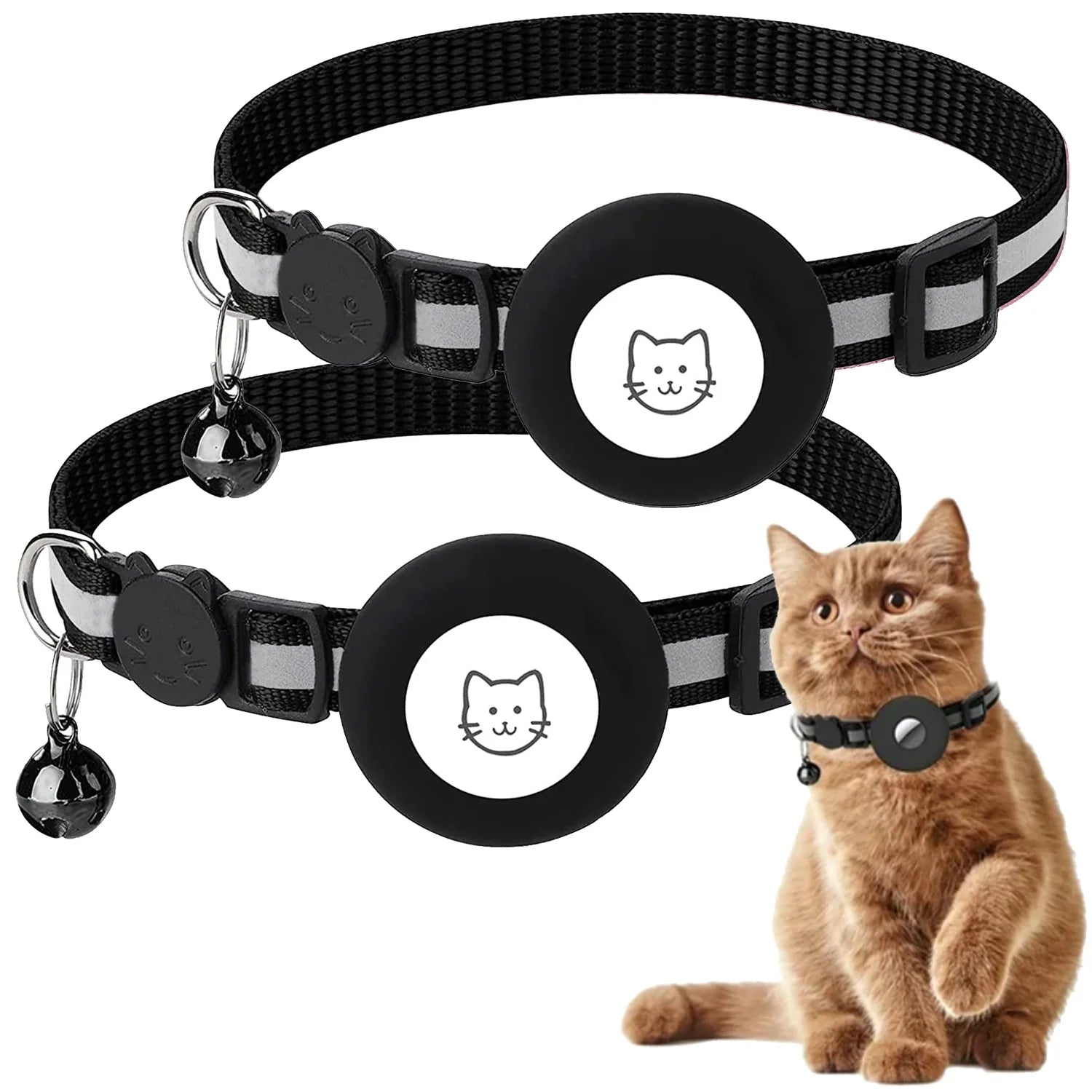 2 Pack Breakaway Airtag Cat Collar, Reflective Kitten Strap with Air Tag Case and Bell for Cat Kitten and Extra Small Dog, Pink & Black